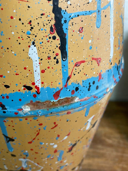 Large Vintage Hungarian Retro Mid Century Hand Painted Metal Vase
