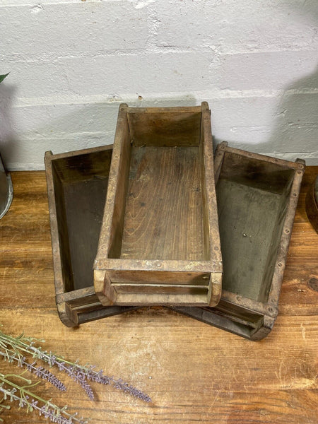 Vintage Rustic Reclaimed Hand Made Wooden Brick Mould Trinket Herb Planter