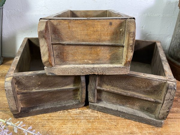 Vintage Rustic Reclaimed Hand Made Wooden Brick Mould Trinket Herb Planter