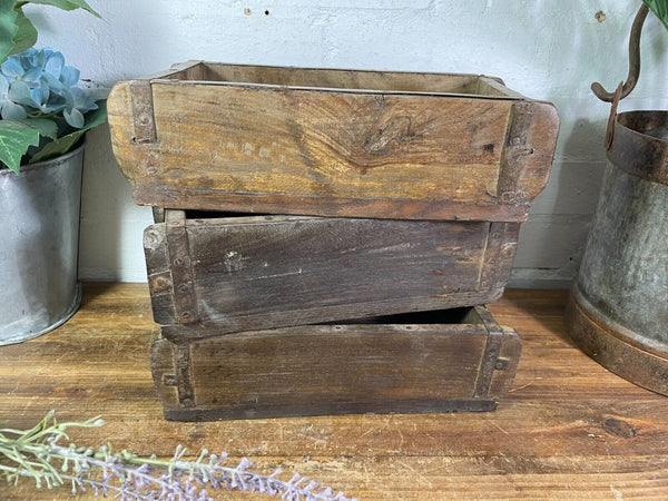 Vintage Rustic Reclaimed Hand Made Wooden Brick Mould Trinket Herb Planter