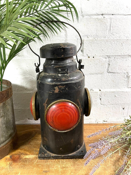 Vintage Original Four Way Train Railway Signal Oil Lamp Lantern