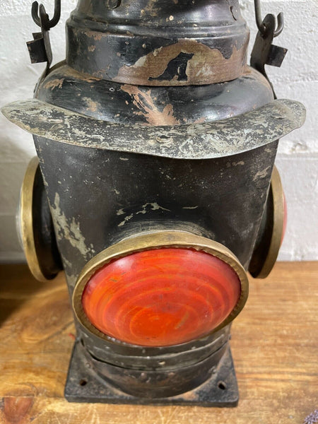 Vintage Original Four Way Train Railway Signal Oil Lamp Lantern