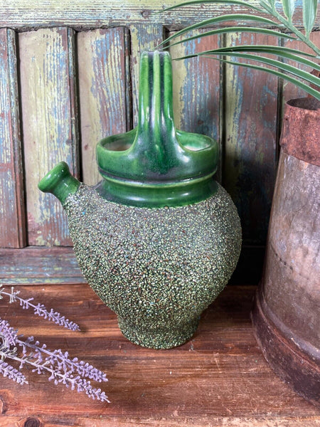 Vintage Antique French Glazed Green Terracotta Confit Oil Pot Urn