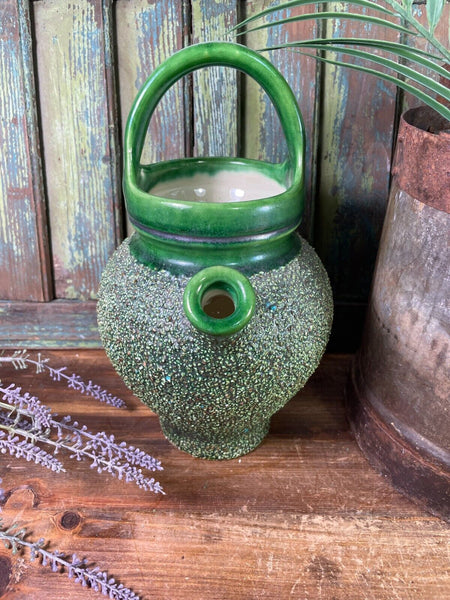 Vintage Antique French Glazed Green Terracotta Confit Oil Pot Urn