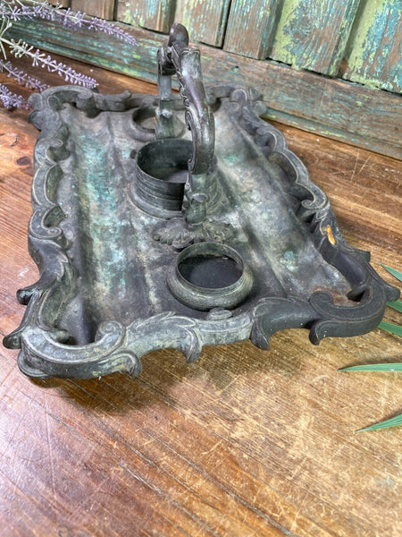 Antique French Rococo Heavy Bronze Ink Well