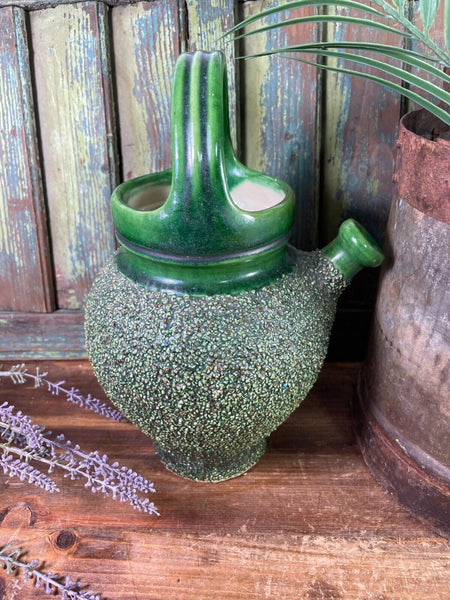 Vintage Antique French Glazed Green Terracotta Confit Oil Pot Urn