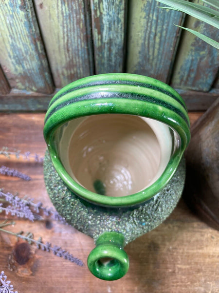 Vintage Antique French Glazed Green Terracotta Confit Oil Pot Urn