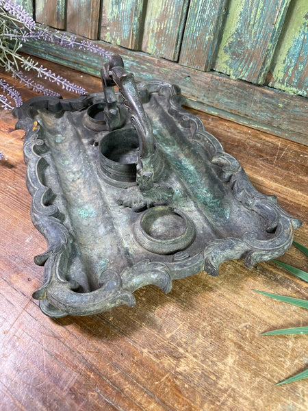 Antique French Rococo Heavy Bronze Ink Well