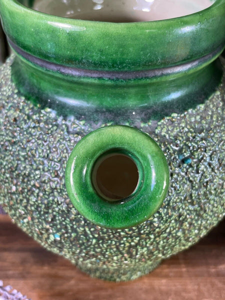 Vintage Antique French Glazed Green Terracotta Confit Oil Pot Urn