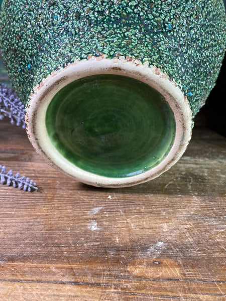 Vintage Antique French Glazed Green Terracotta Confit Oil Pot Urn