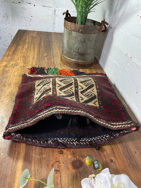 Vintage Afghan Hand Woven Wool Tribal Belouch Saddle Bag