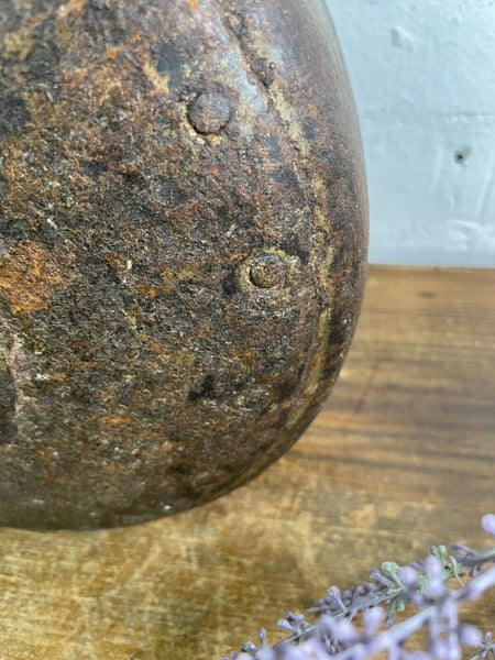 Vintage Authentic Indian Rustic Riveted Heavy Iron Water Pot Vase Planter Pot