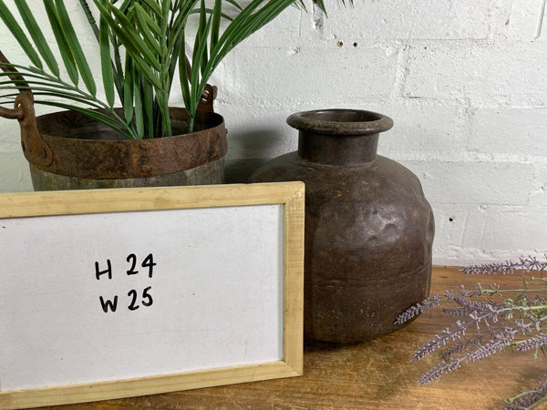 Vintage Authentic Indian Rustic Riveted Heavy Iron Water Pot Vase Planter Pot