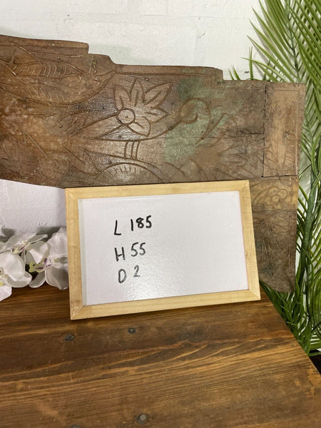 Vintage Antique Indian Hand Carved Solid Wood Floral Sign Plaque Bed Head Board