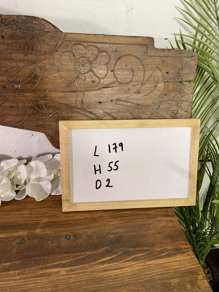 Vintage Antique Indian Hand Carved Solid Wood Floral Sign Plaque Bed Head Board