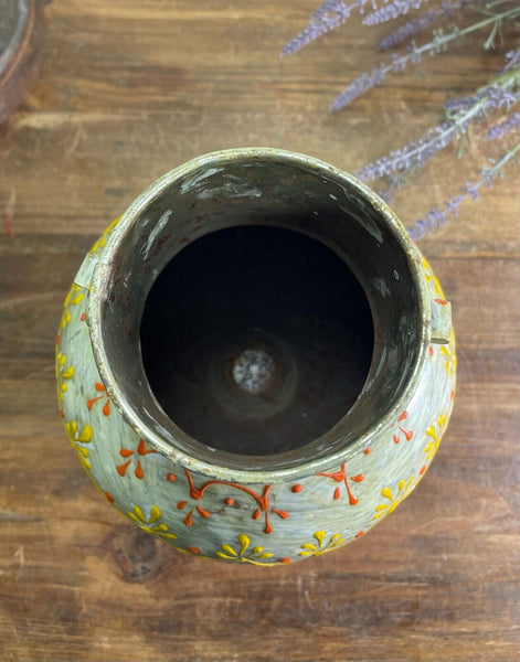 Vintage Indian Hand Painted Metal Urn Dry Flower Vase