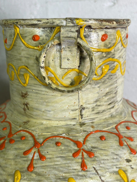 Vintage Indian Hand Painted Metal Urn Dry Flower Vase