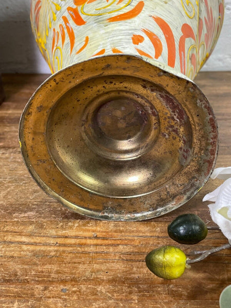 Vintage Indian Hand Painted Metal Urn Dry Flower Vase