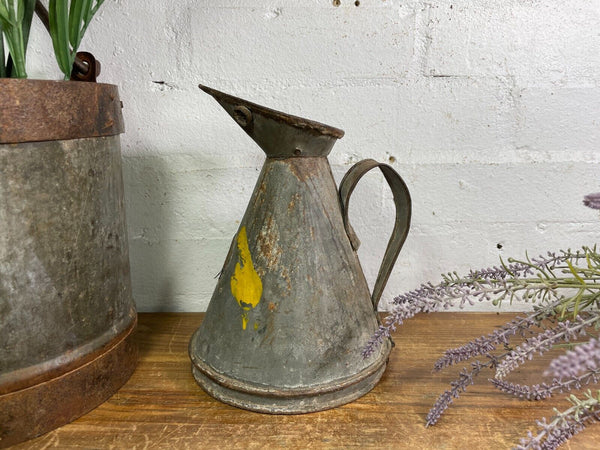Vintage Rustic Galvanised Tin Metal Oil Measuring Jug Pitcher