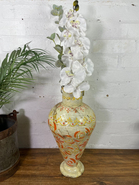 Vintage Indian Hand Painted Metal Urn Dry Flower Vase