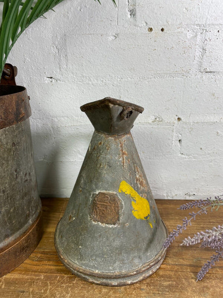 Vintage Rustic Galvanised Tin Metal Oil Measuring Jug Pitcher