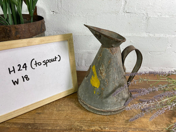 Vintage Rustic Galvanised Tin Metal Oil Measuring Jug Pitcher