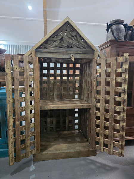 Vintage Rustic Indian Unique Hardwood Wooden Drinks Display Cage Cabinet