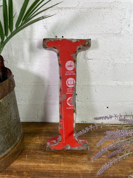Letter I Vintage Reclaimed Tin Metal Oil Drum Letters