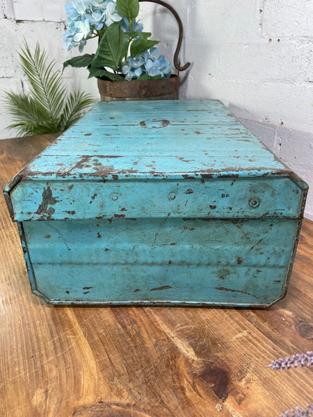 Vintage Industrial Indian Bombay Metal Railway Trunk Chest Luggage Coffee Table