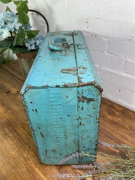 Vintage Industrial Indian Bombay Metal Railway Trunk Chest Luggage Coffee Table