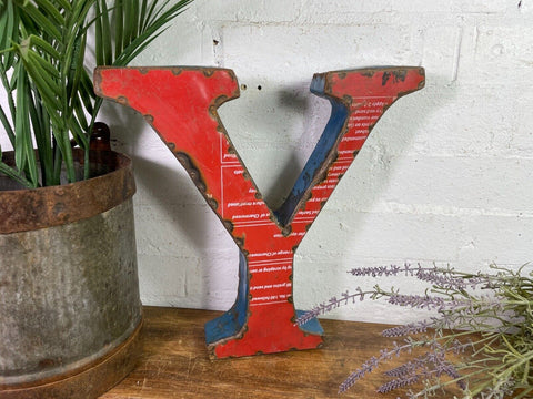 Letter  Y Vintage Reclaimed Tin Metal Oil Drum Letters