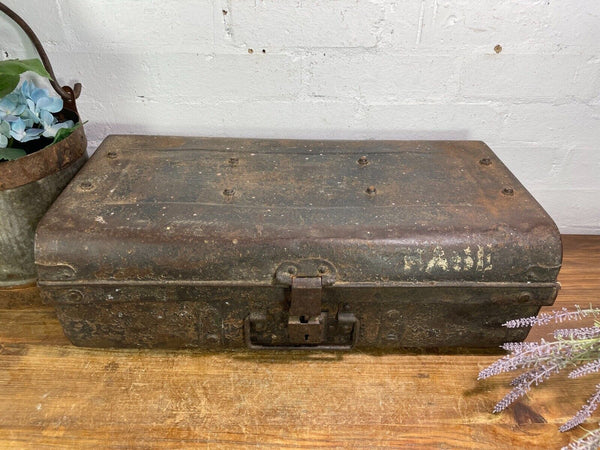 Vintage Industrial Indian Bombay Metal Railway Trunk Chest Luggage Coffee Table