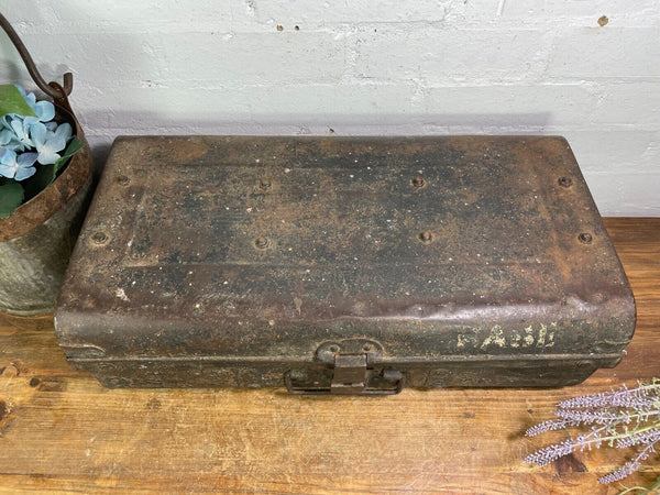 Vintage Industrial Indian Bombay Metal Railway Trunk Chest Luggage Coffee Table