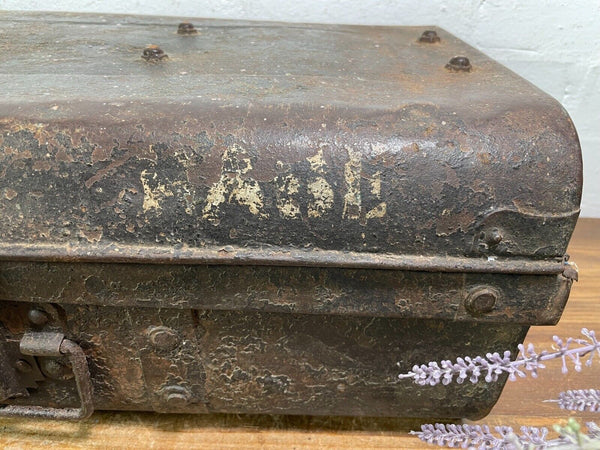 Vintage Industrial Indian Bombay Metal Railway Trunk Chest Luggage Coffee Table