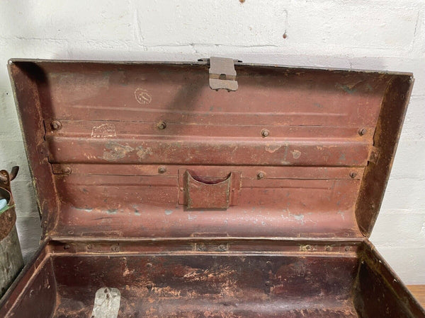 Vintage Industrial Indian Bombay Metal Railway Trunk Chest Luggage Coffee Table