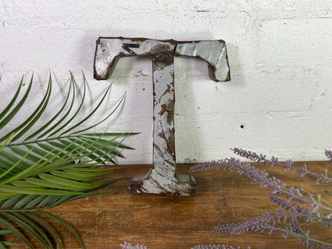 Letter T Vintage Reclaimed Tin Metal Oil Drum Letters