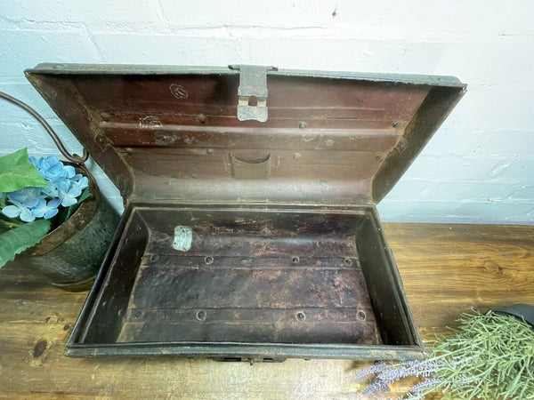 Vintage Industrial Indian Bombay Metal Railway Trunk Chest Luggage Coffee Table