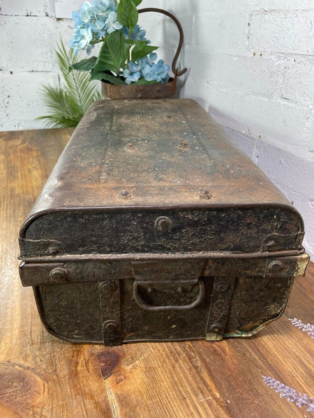 Vintage Industrial Indian Bombay Metal Railway Trunk Chest Luggage Coffee Table