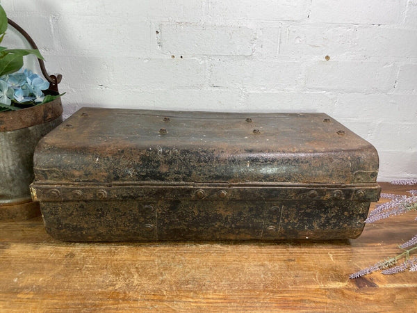 Vintage Industrial Indian Bombay Metal Railway Trunk Chest Luggage Coffee Table