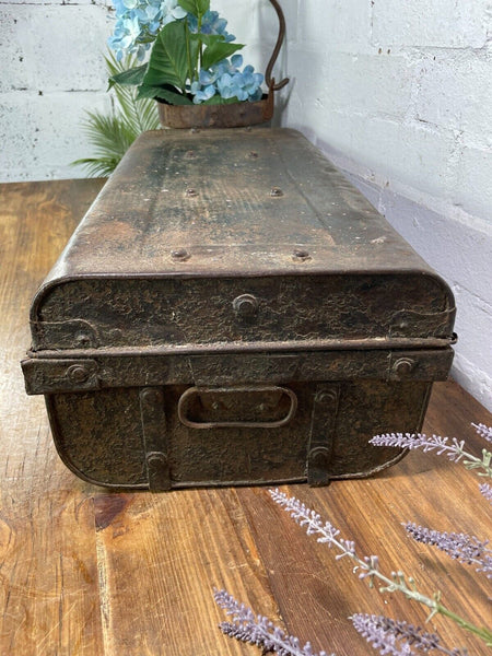 Vintage Industrial Indian Bombay Metal Railway Trunk Chest Luggage Coffee Table