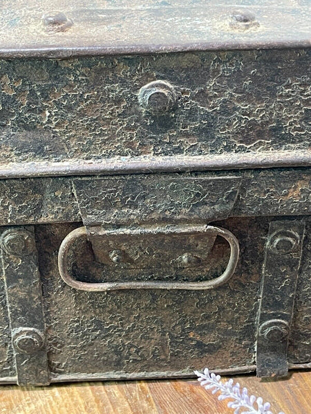 Vintage Industrial Indian Bombay Metal Railway Trunk Chest Luggage Coffee Table