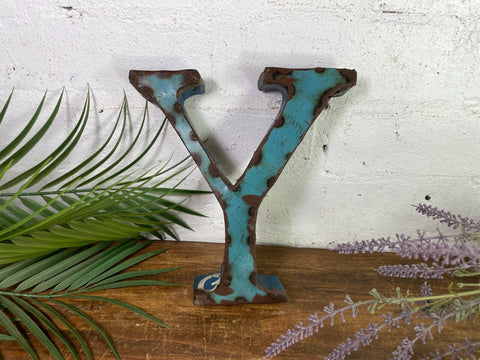 Letter Y Vintage Reclaimed Tin Metal Oil Drum Letters