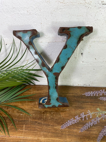 Letter Y Vintage Reclaimed Tin Metal Oil Drum Letters