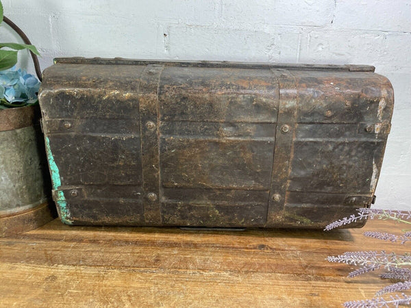 Vintage Industrial Indian Bombay Metal Railway Trunk Chest Luggage Coffee Table