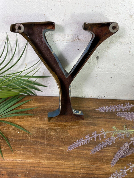 Letter Y Vintage Reclaimed Tin Metal Oil Drum Letters