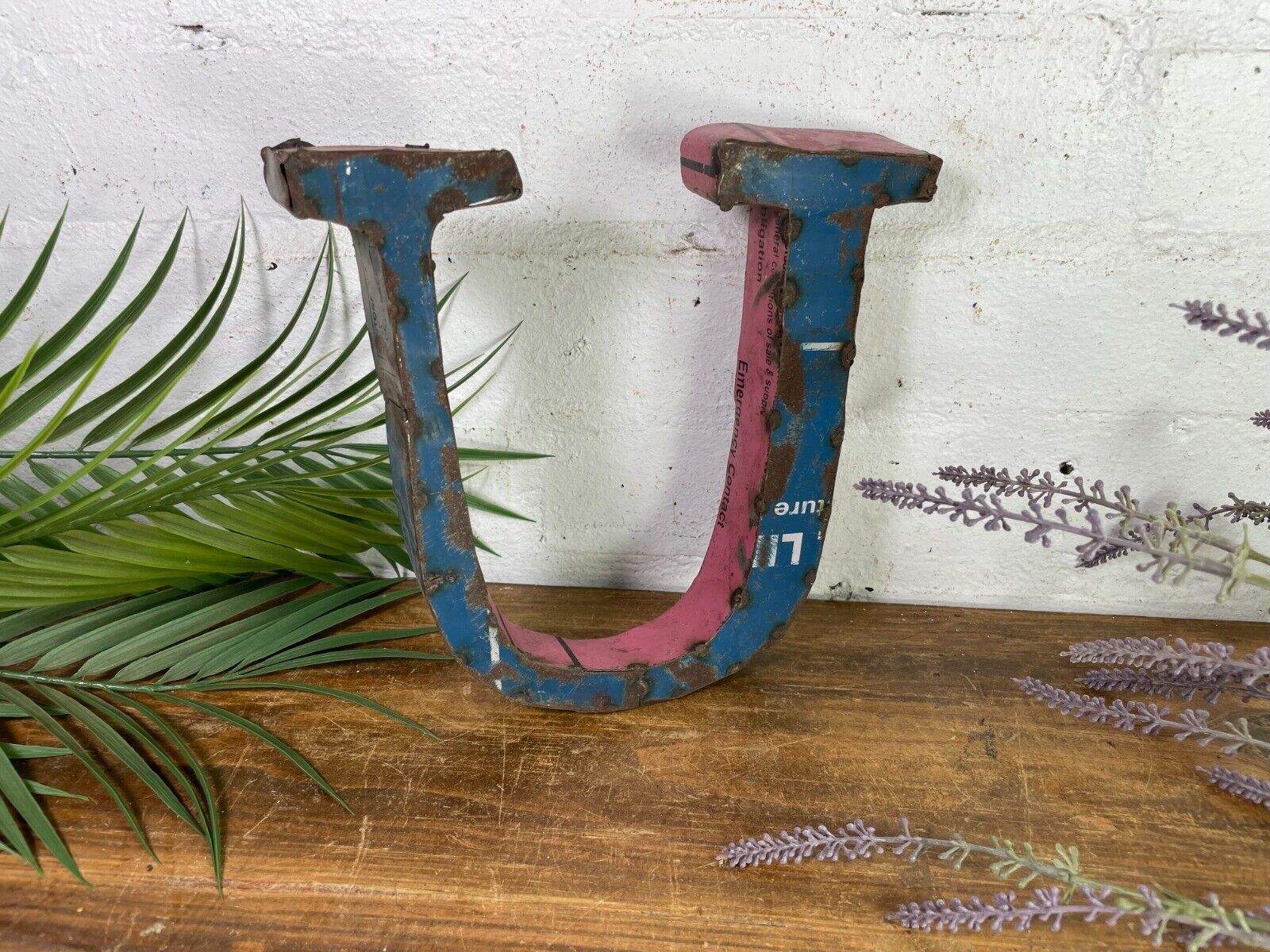 Letter U Vintage Reclaimed Tin Metal Oil Drum Letters