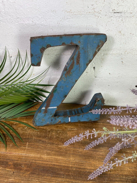 Letter Z Vintage Reclaimed Tin Metal Oil Drum Letters