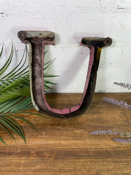 Letter U Vintage Reclaimed Tin Metal Oil Drum Letters