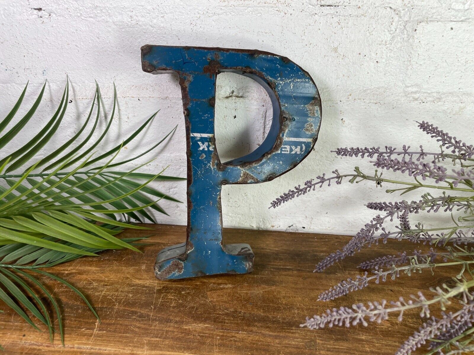 Letter P Vintage Reclaimed Tin Metal Oil Drum Letters