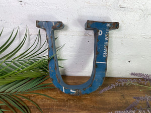 Letter U Vintage Reclaimed Tin Metal Oil Drum Letters